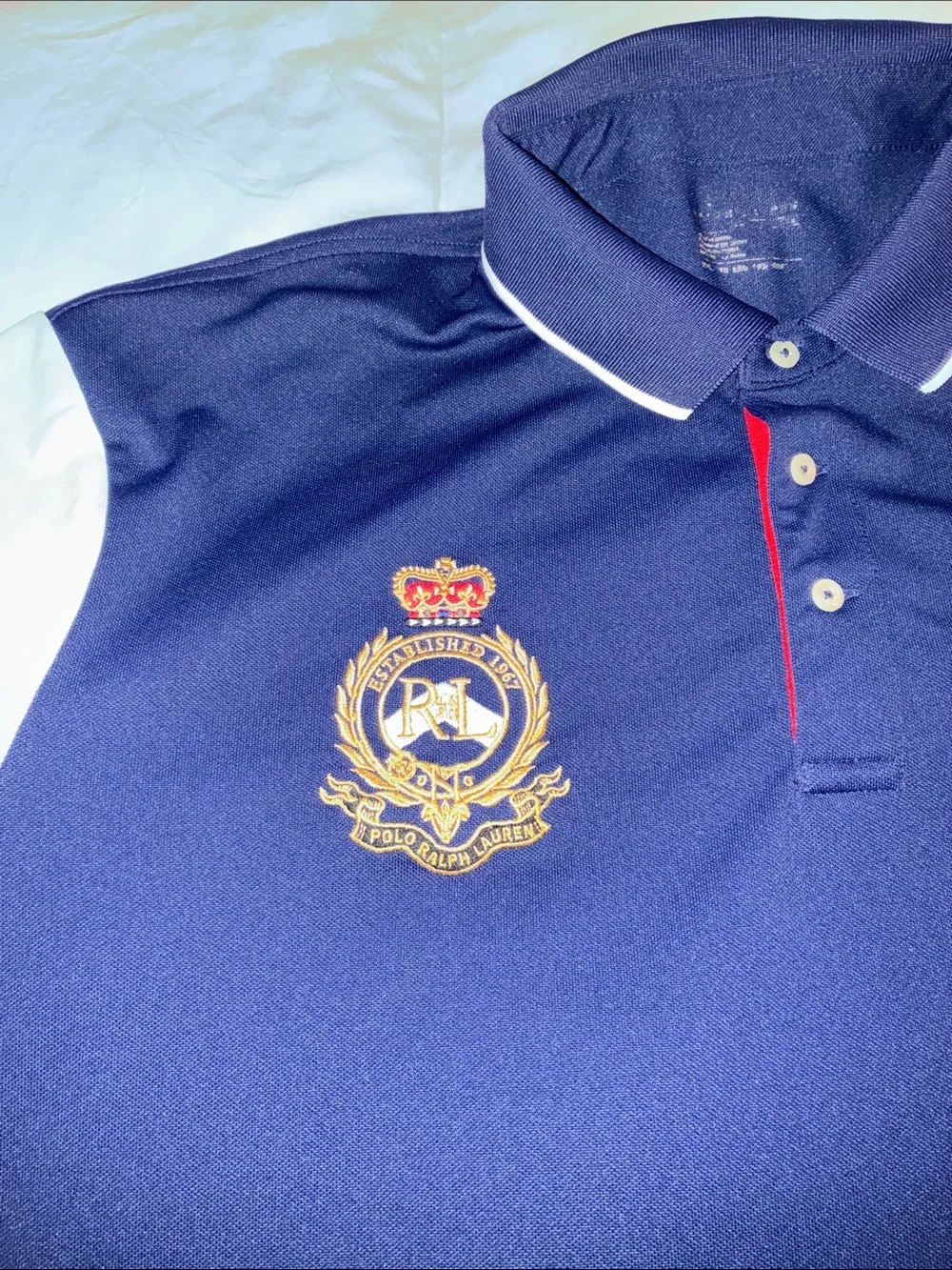 Polo by Ralph Lauren Navy Colorblock Polo with Red & White Sleeves